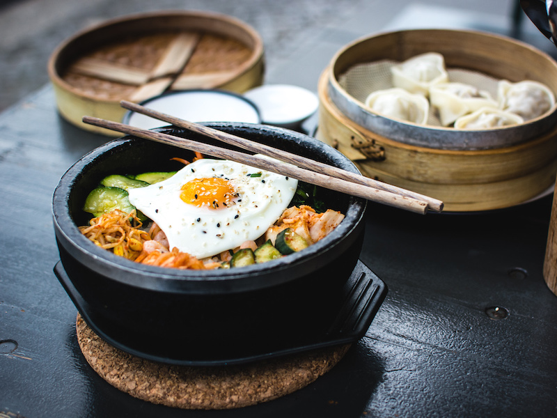 korean bibimbap with egg and vegetables